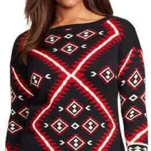Ralph Lauren Navajo Tunic Sweater Native American Design Red Black White Size S